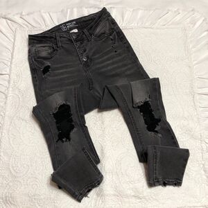 Juniors High Waist NO Boundaries Skinny Jeans Size 3 Distressed Gray and Black